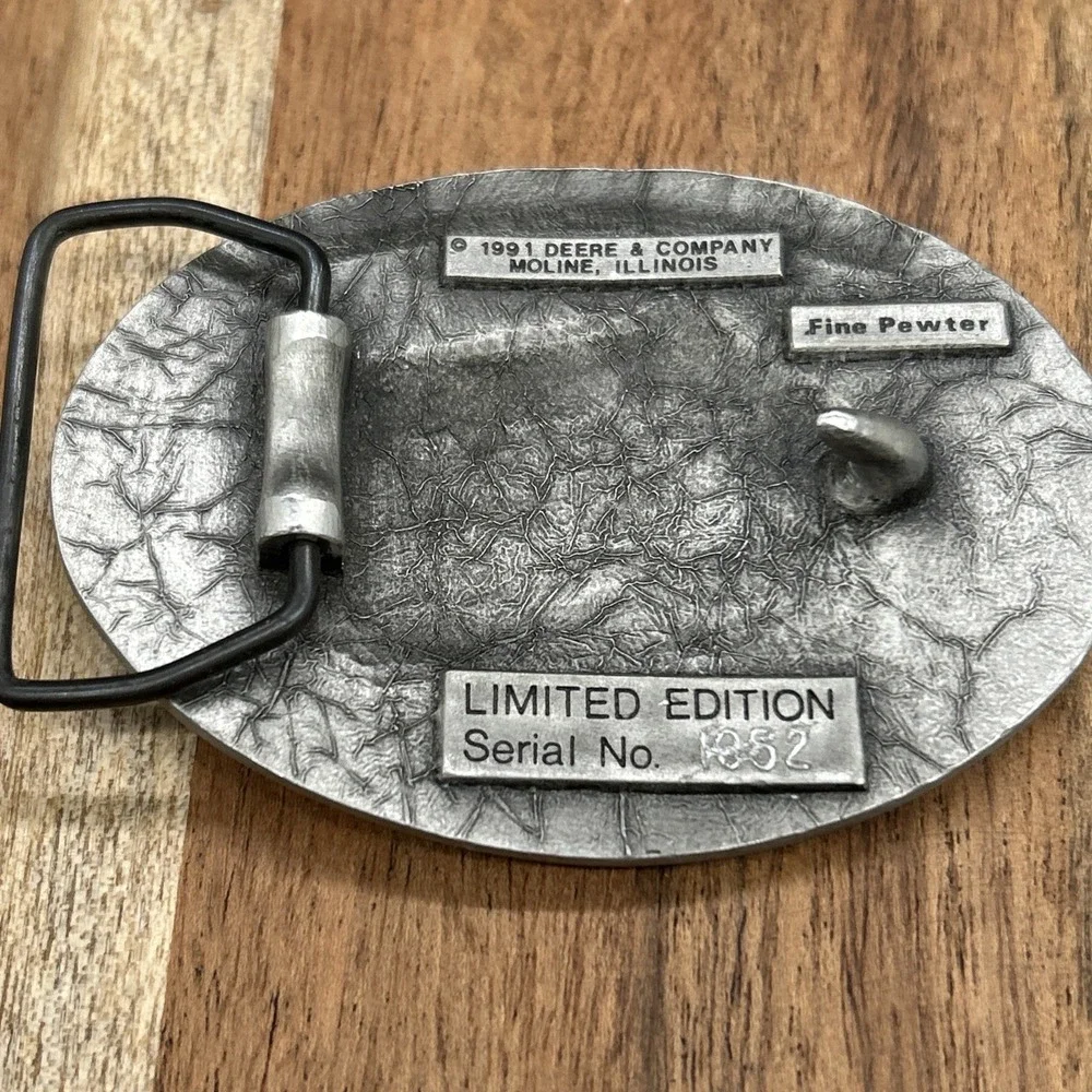 John Deere Breaking The Prairie Belt Buckle Pewter 1991 Limited Edition 1052